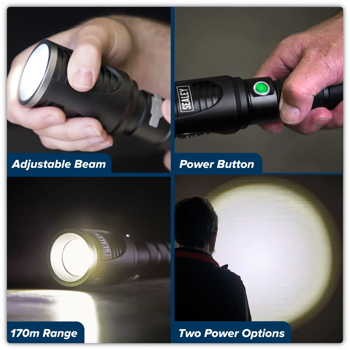 Sealey Rechargeable Aluminium Torch with Adjustable Focus 60W COB LED - Image 5