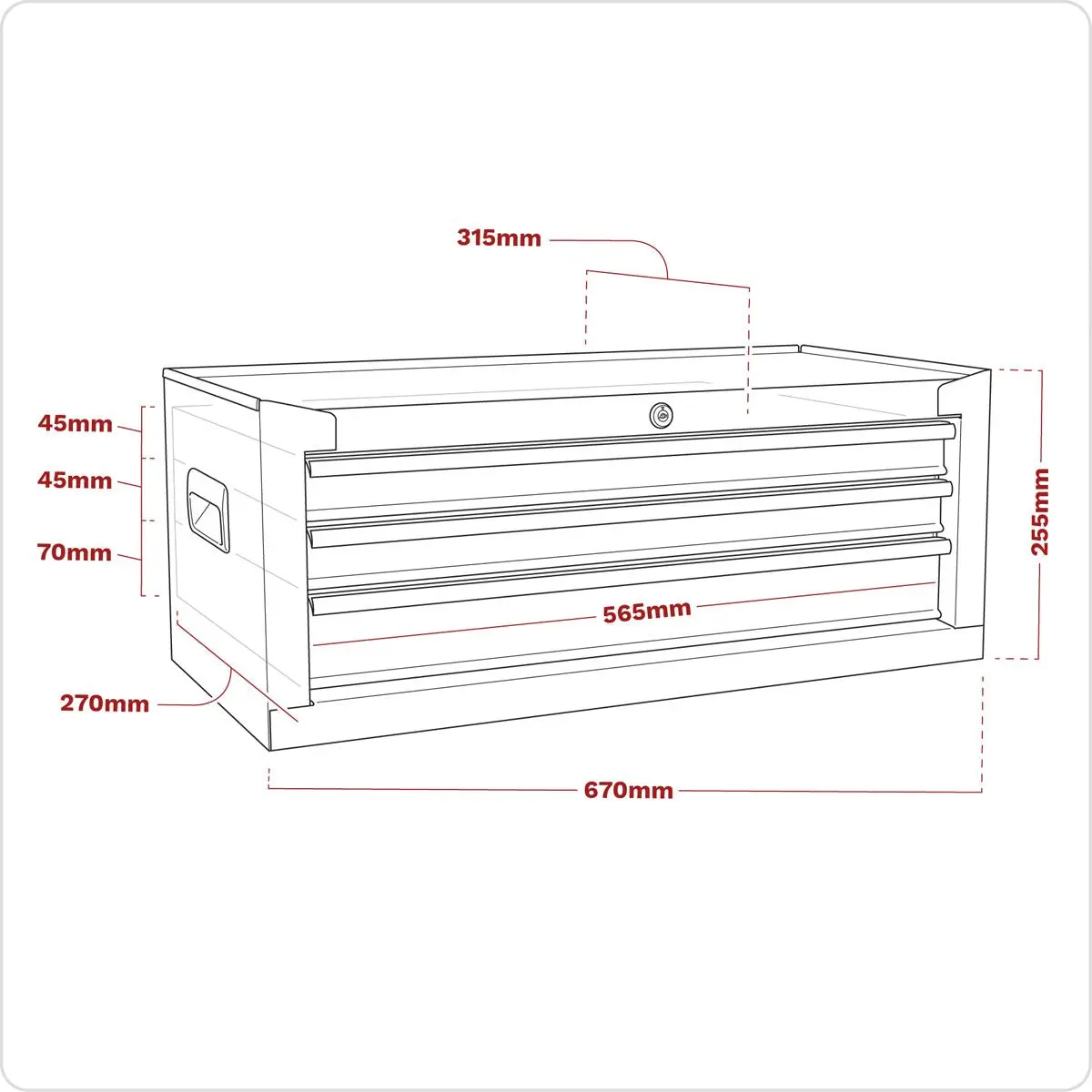 Sealey American Pro Mid-Box Tool Chest 3 Drawer with Ball-Bearing Slides - Red - Image 7