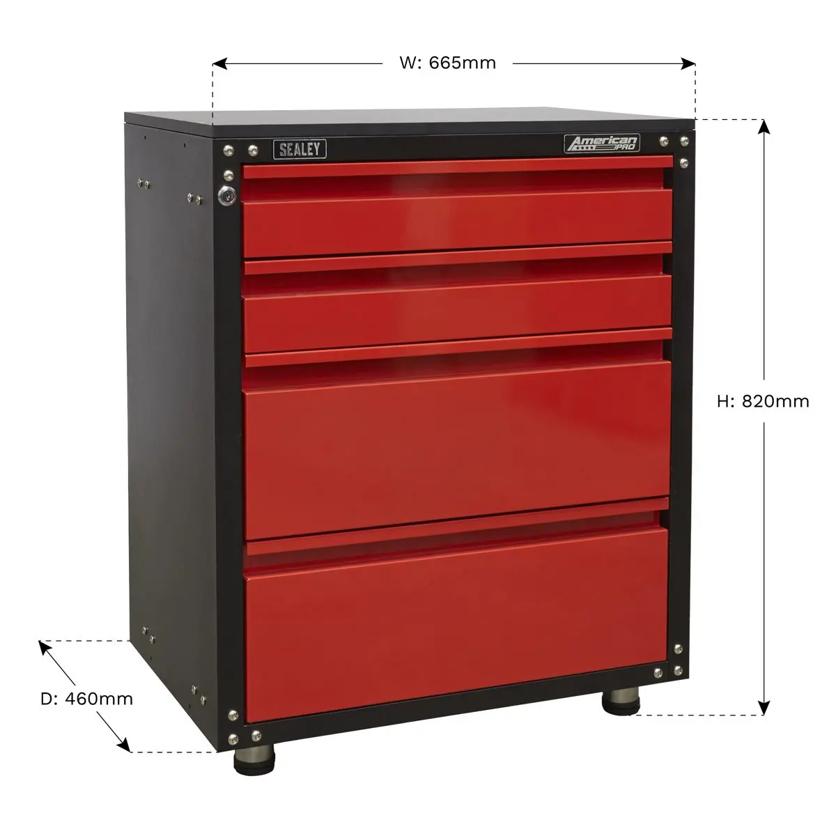 Sealey American Pro Modular 4 Drawer Cabinet with Worktop 665mm - Image 6