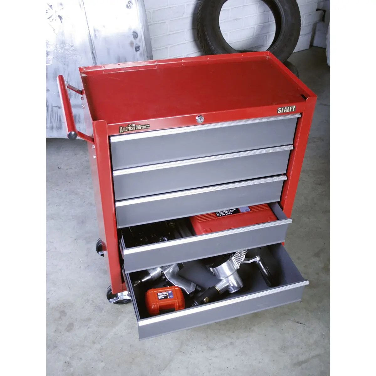 Sealey American Pro Rollcab 5 Drawer with Ball-Bearing Slides - Red/Grey - Image 11