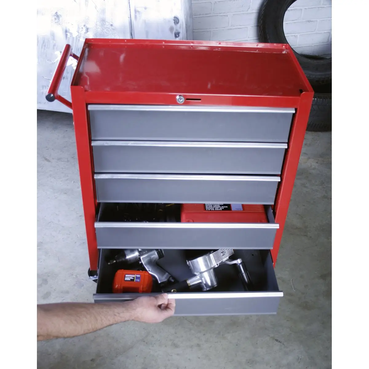Sealey American Pro Rollcab 5 Drawer with Ball-Bearing Slides - Red/Grey - Image 12