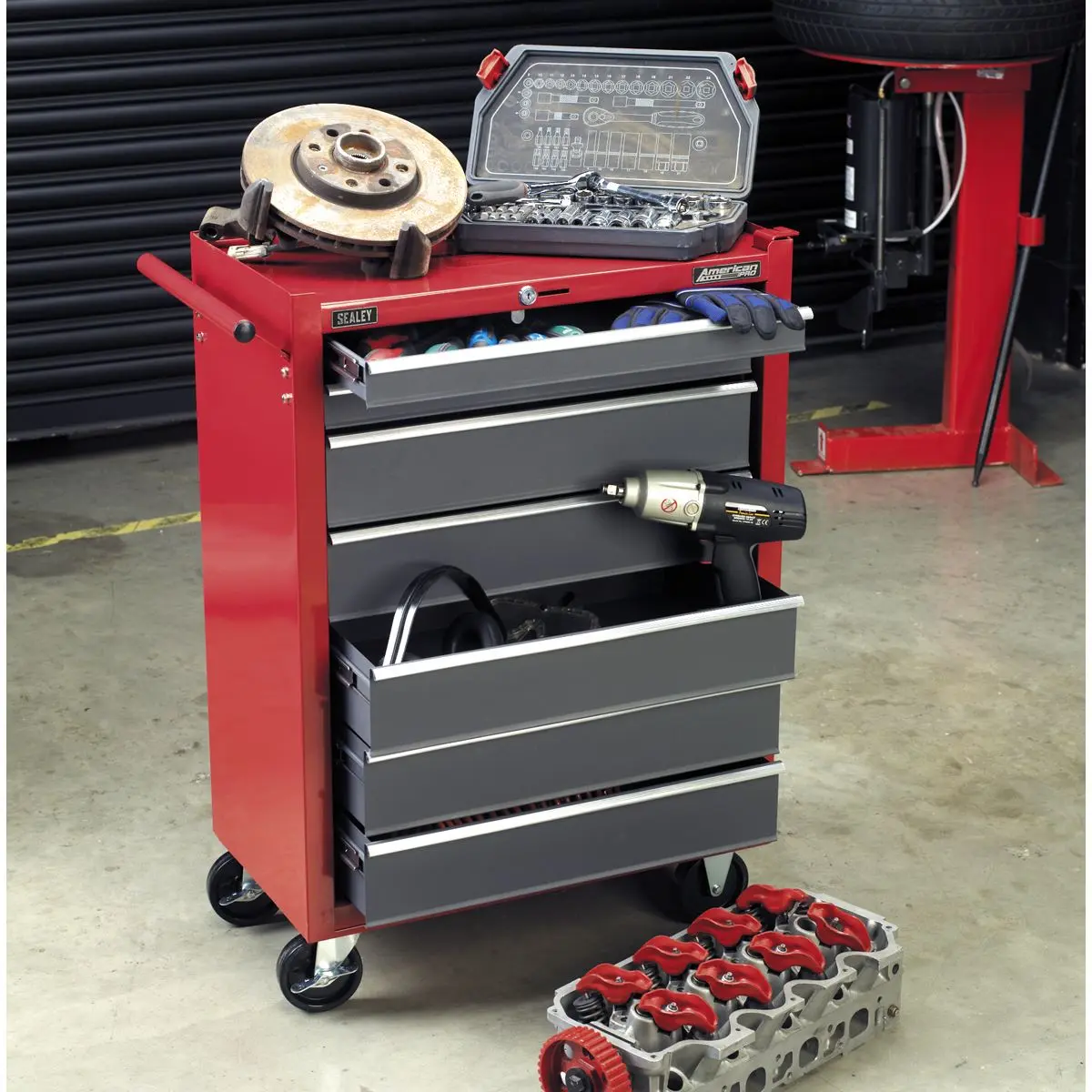 Sealey American Pro Rollcab 7 Drawer with Ball-Bearing Slides - Red/Grey - Image 5