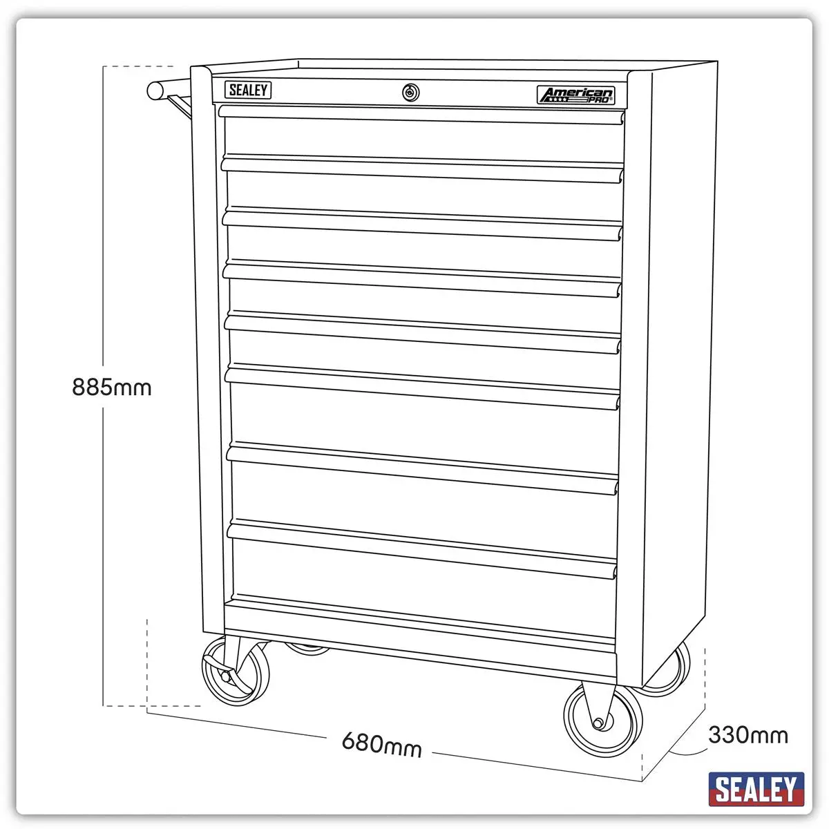 Sealey American Pro Rollcab 8 Drawer with Ball-Bearing Slides - Black/Grey - Image 9