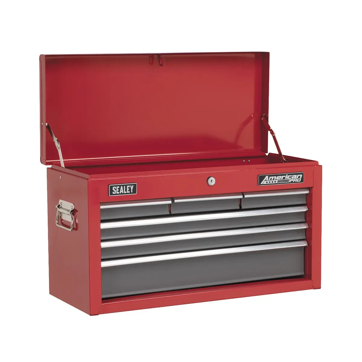 Sealey American Pro Topchest 6 Drawer with Ball-Bearing Slides - Red/Grey & 98pc Tool Kit - Image 5