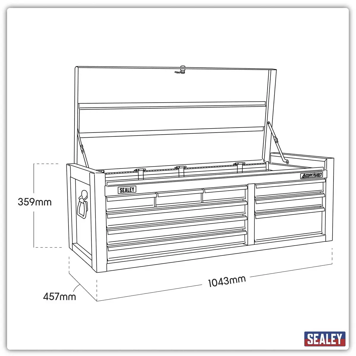 Sealey American Pro Topchest 9 Drawer with Ball Bearing Slides - Black - Image 10