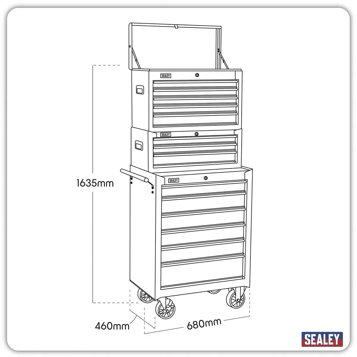 Sealey American Pro Topchest, Mid-Box Tool Chest & Rollcab 14 Drawer Stack - Black - Image 5