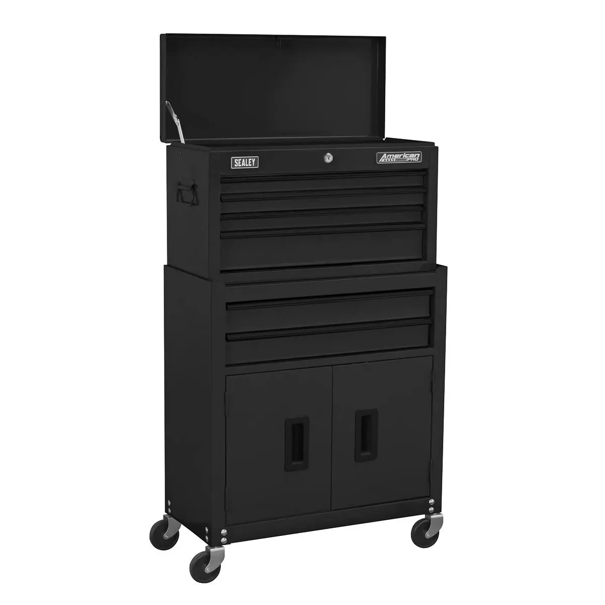 Sealey American Pro Topchest & Rollcab Combination 6 Drawer with Ball-Bearing Slides - Black & 170pc Tool Kit - Image 8