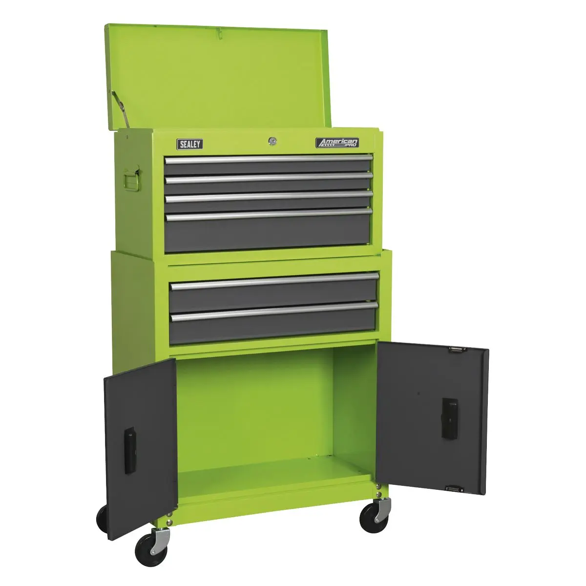 Sealey American Pro Topchest & Rollcab Combination 6 Drawer with Ball-Bearing Slides - Green/Grey - Image 4