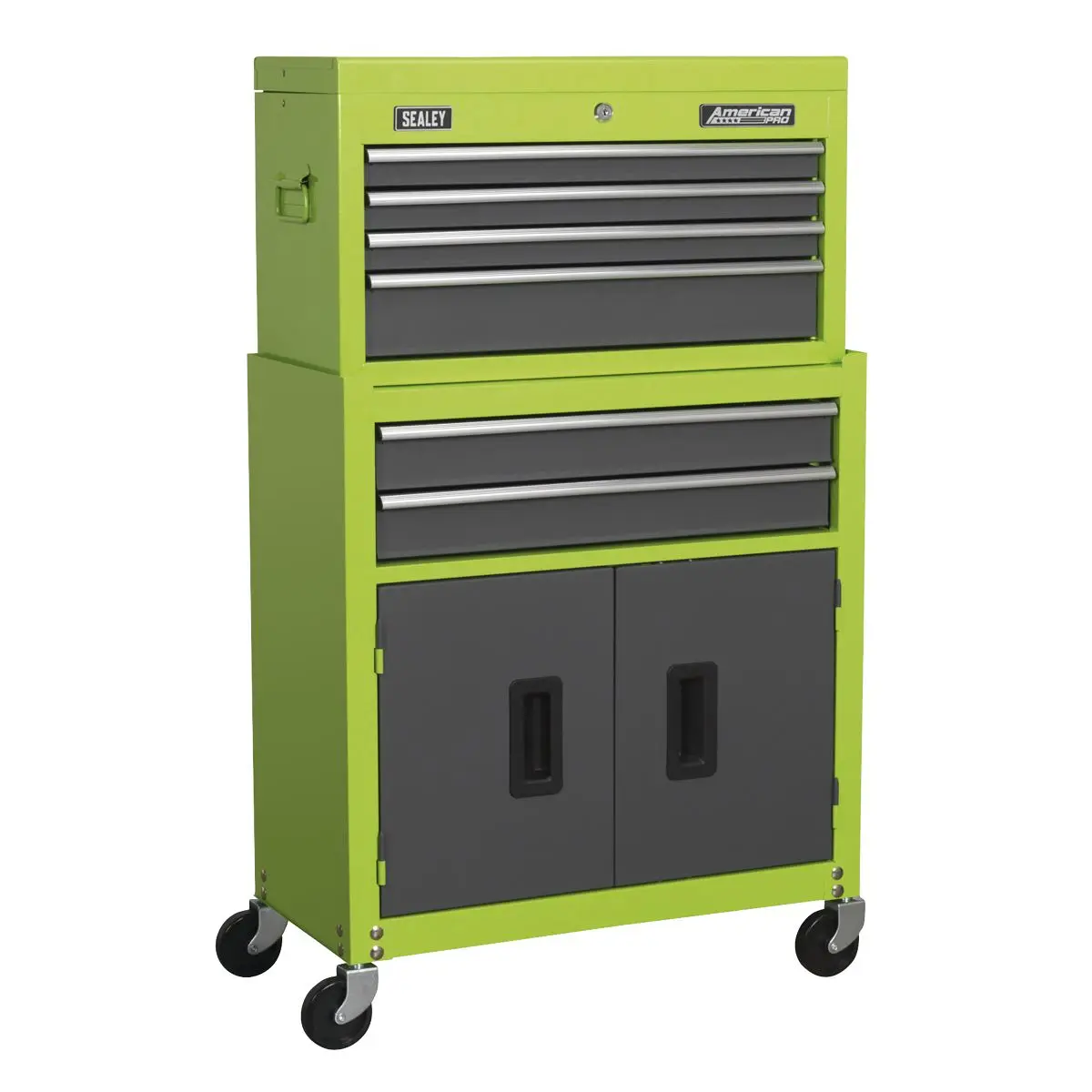 Sealey American Pro Topchest & Rollcab Combination 6 Drawer with Ball-Bearing Slides - Green/Grey - Image 9