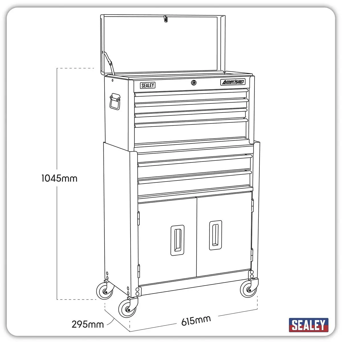 Sealey American Pro Topchest & Rollcab Combination 6 Drawer with Ball-Bearing Slides - Orange - Image 2