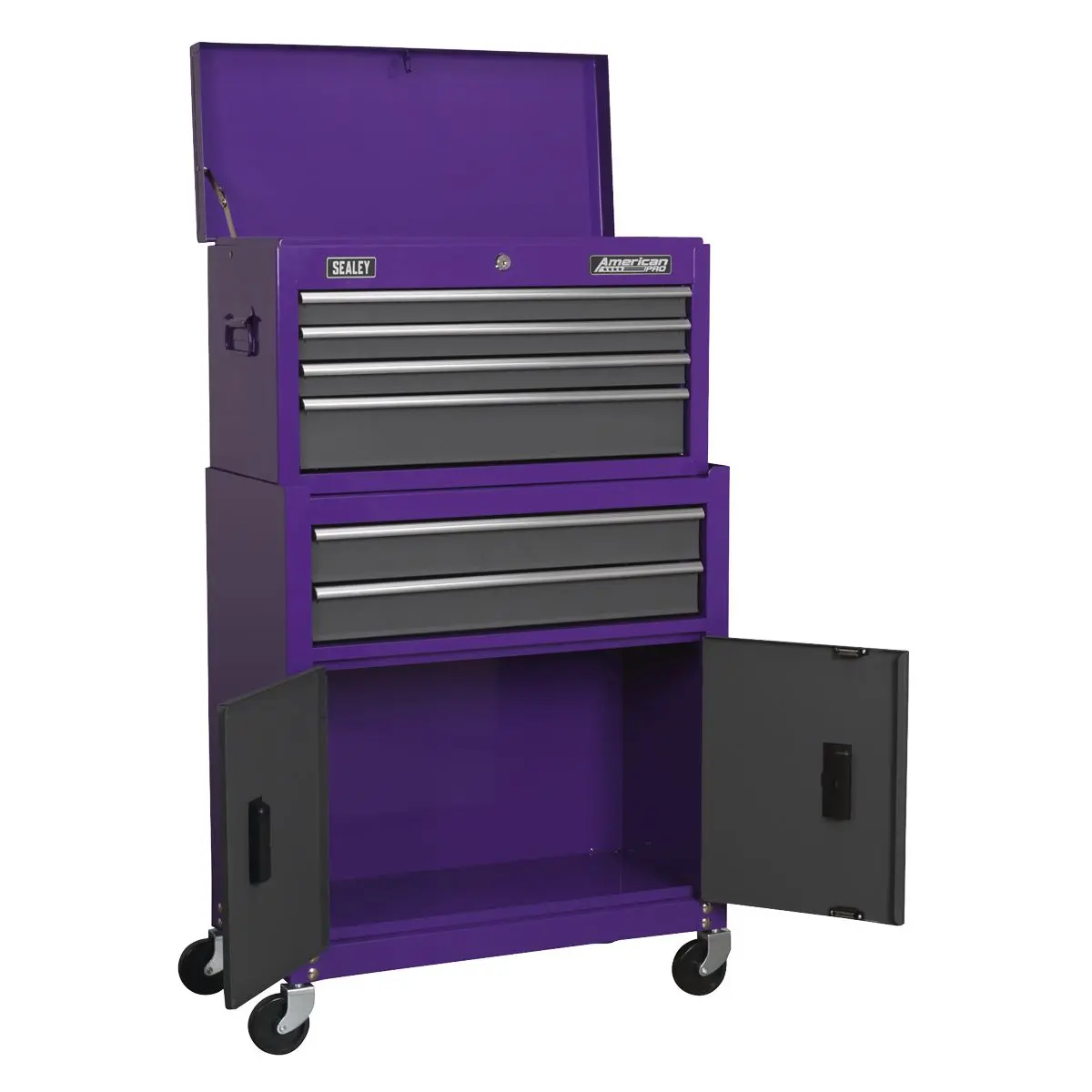 Sealey American Pro Topchest & Rollcab Combination 6 Drawer with Ball-Bearing Slides - Purple/Grey - Image 9