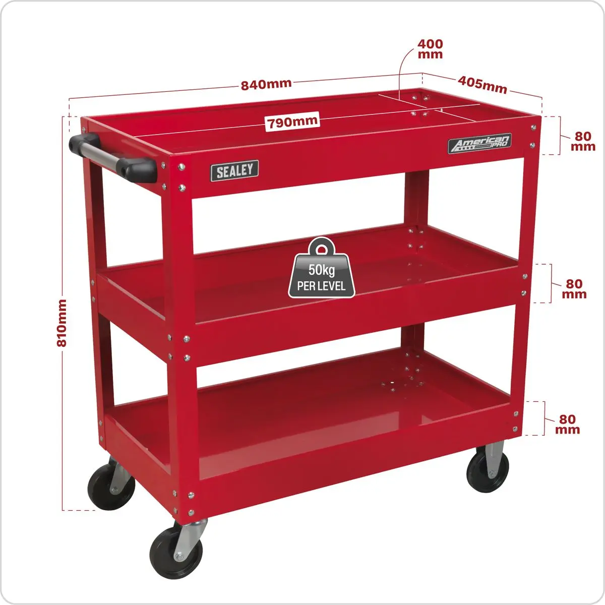 Sealey American Pro Workshop Trolley 3-Level Heavy-Duty - Image 2