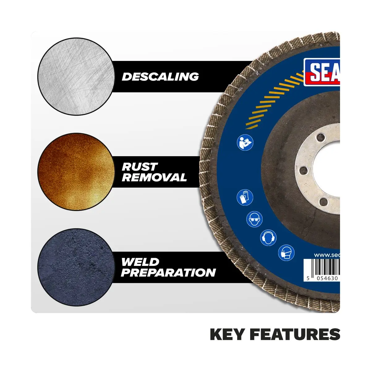 Sealey Assorted Grit Flap Discs Zirconium Ø115mm Ø22mm Bore - Pack of 10 - Image 2