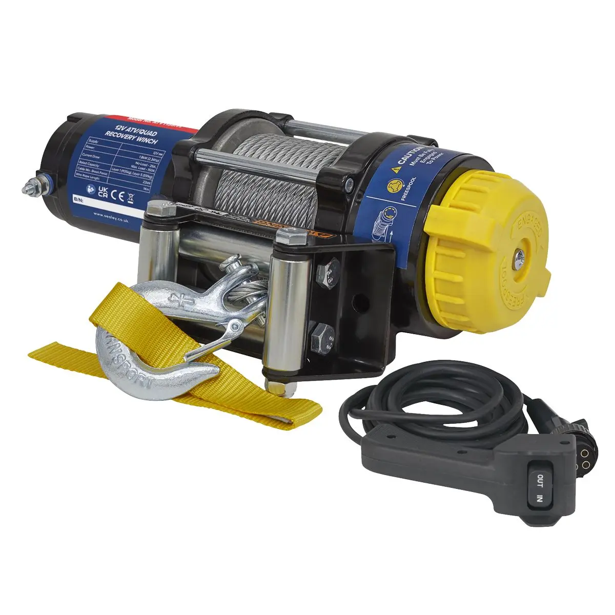 Sealey ATV/Quad Recovery Winch 1135kg (2500lb) Line Pull 12V - Image 2
