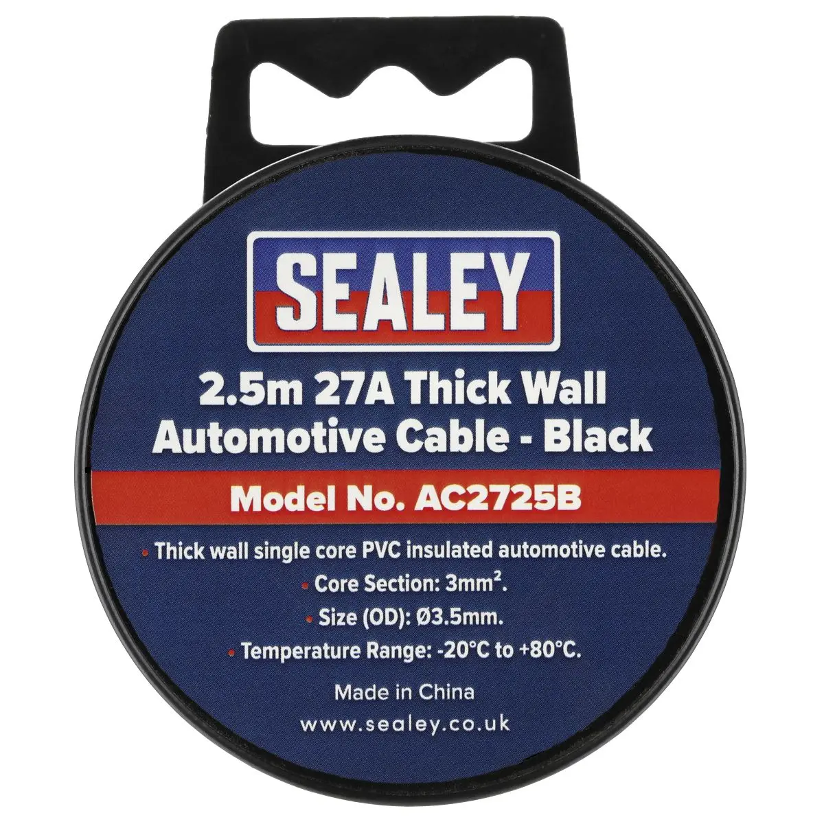 Sealey Automotive Cable Thick Wall 27A 2.5m Black - Image 6