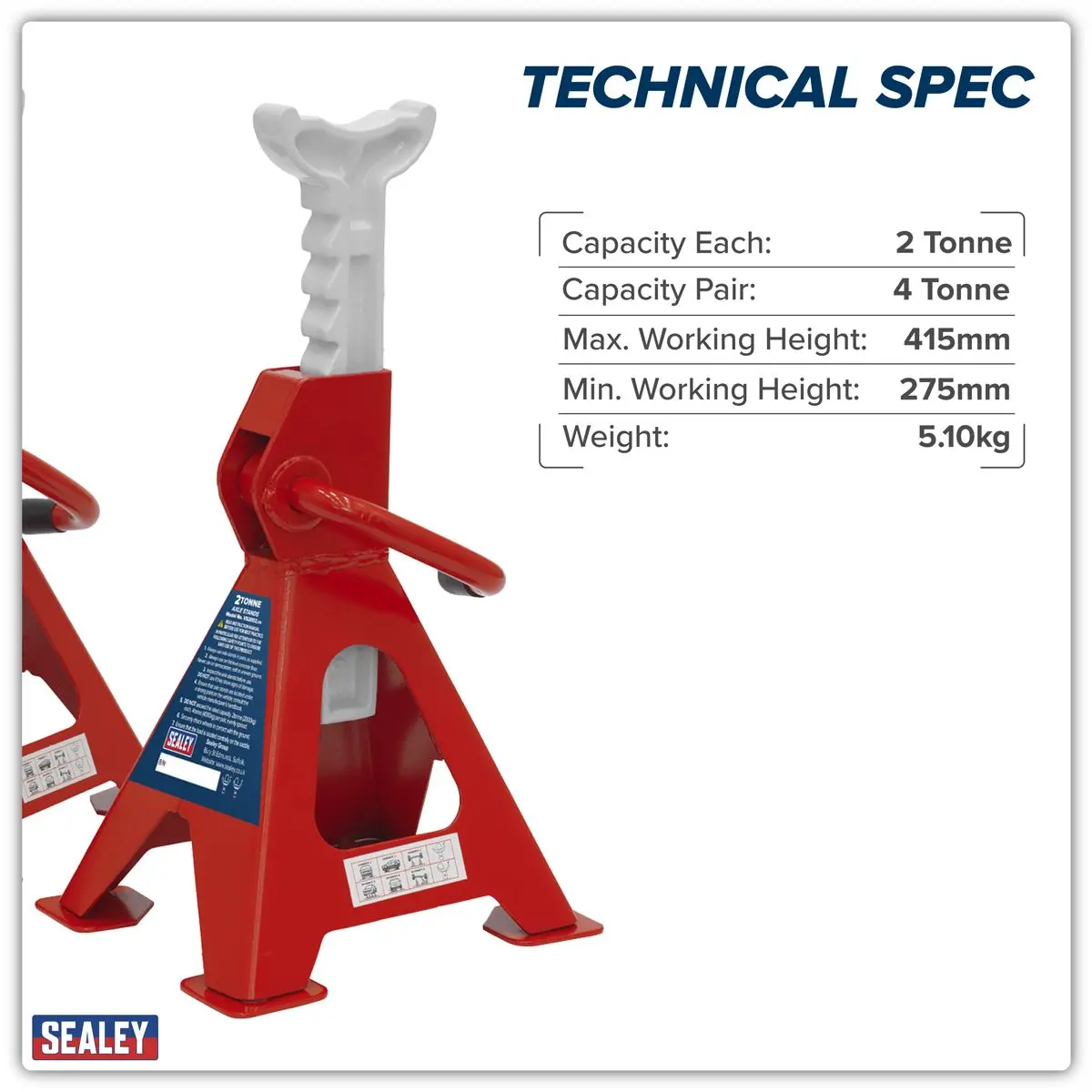 Sealey Ratchet Type Axle Stands (Pair) 2 Tonne Capacity per Stand - Image 3