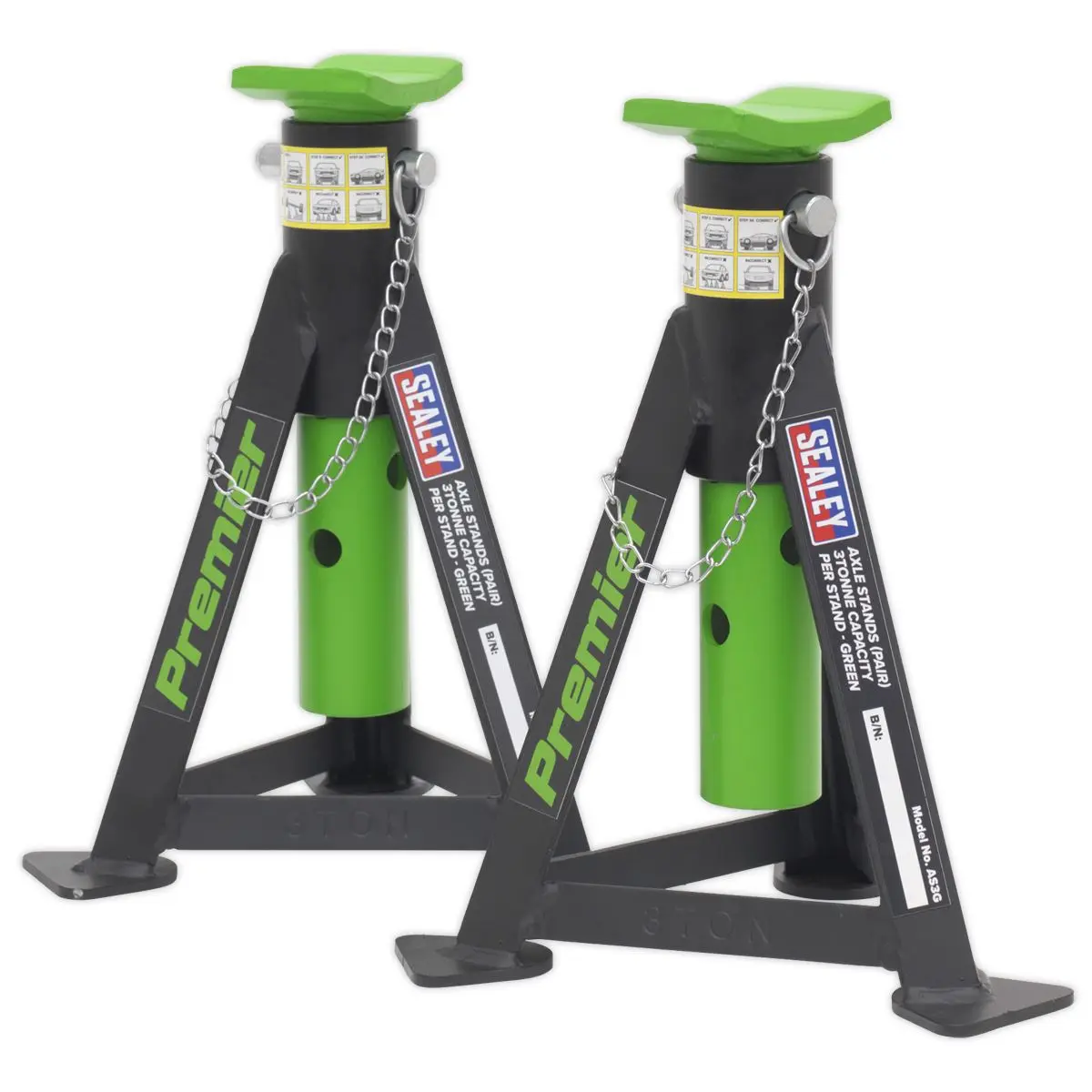 Sealey Premier Premier Axle Stands (Pair) 3 Tonne Capacity per Stand - Green - Image 3