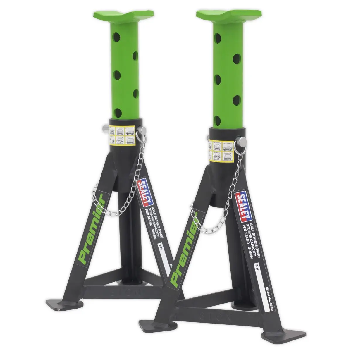 Sealey Premier Premier Axle Stands (Pair) 3 Tonne Capacity per Stand - Green - Image 5