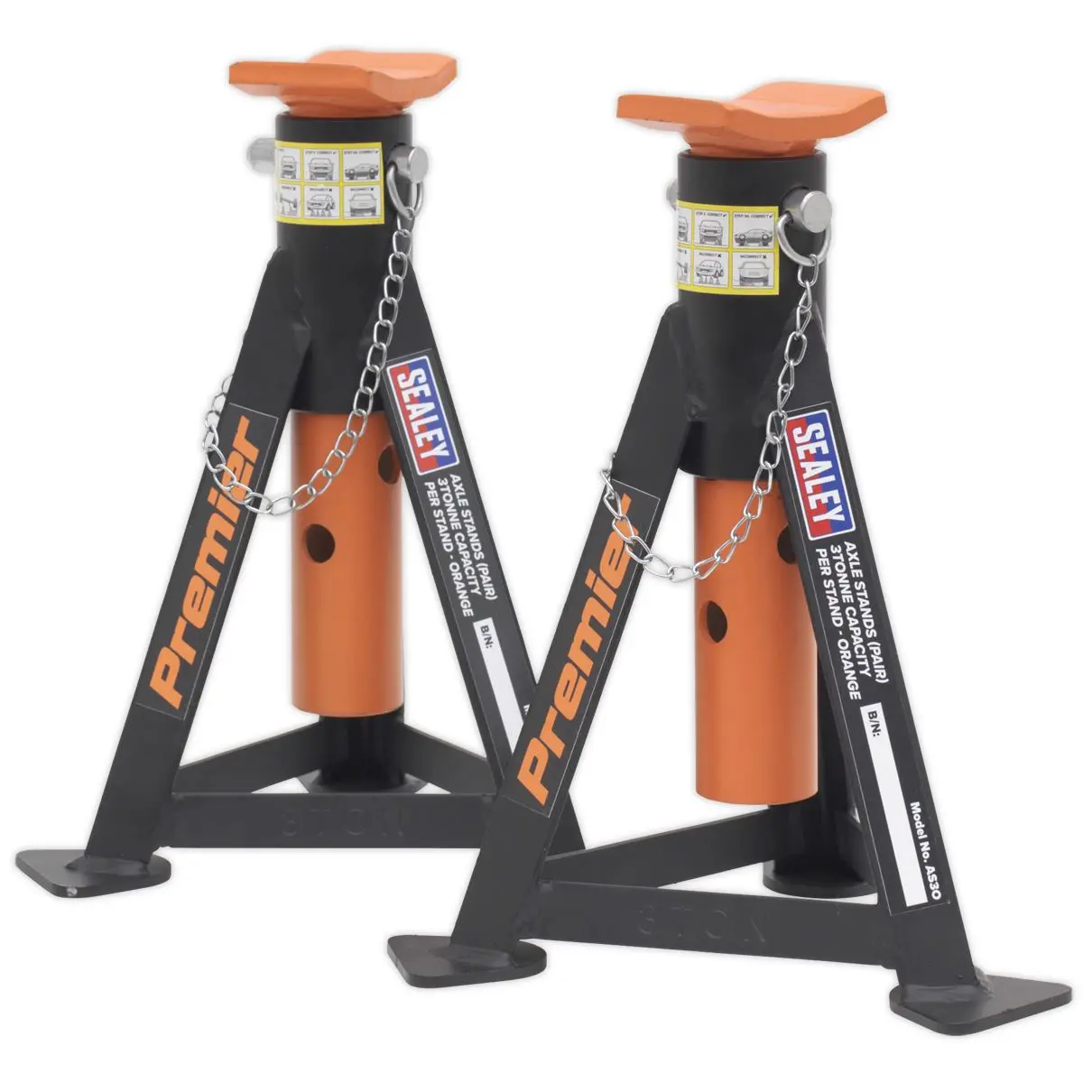 Sealey Premier Premier Axle Stands (Pair) 3 Tonne Capacity per Stand - Orange - Image 3