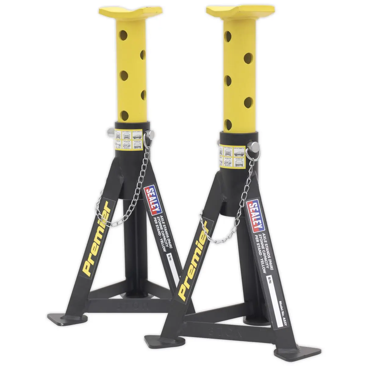 Sealey Premier Premier Axle Stands (Pair) 3 Tonne Capacity per Stand - Yellow - Image 3