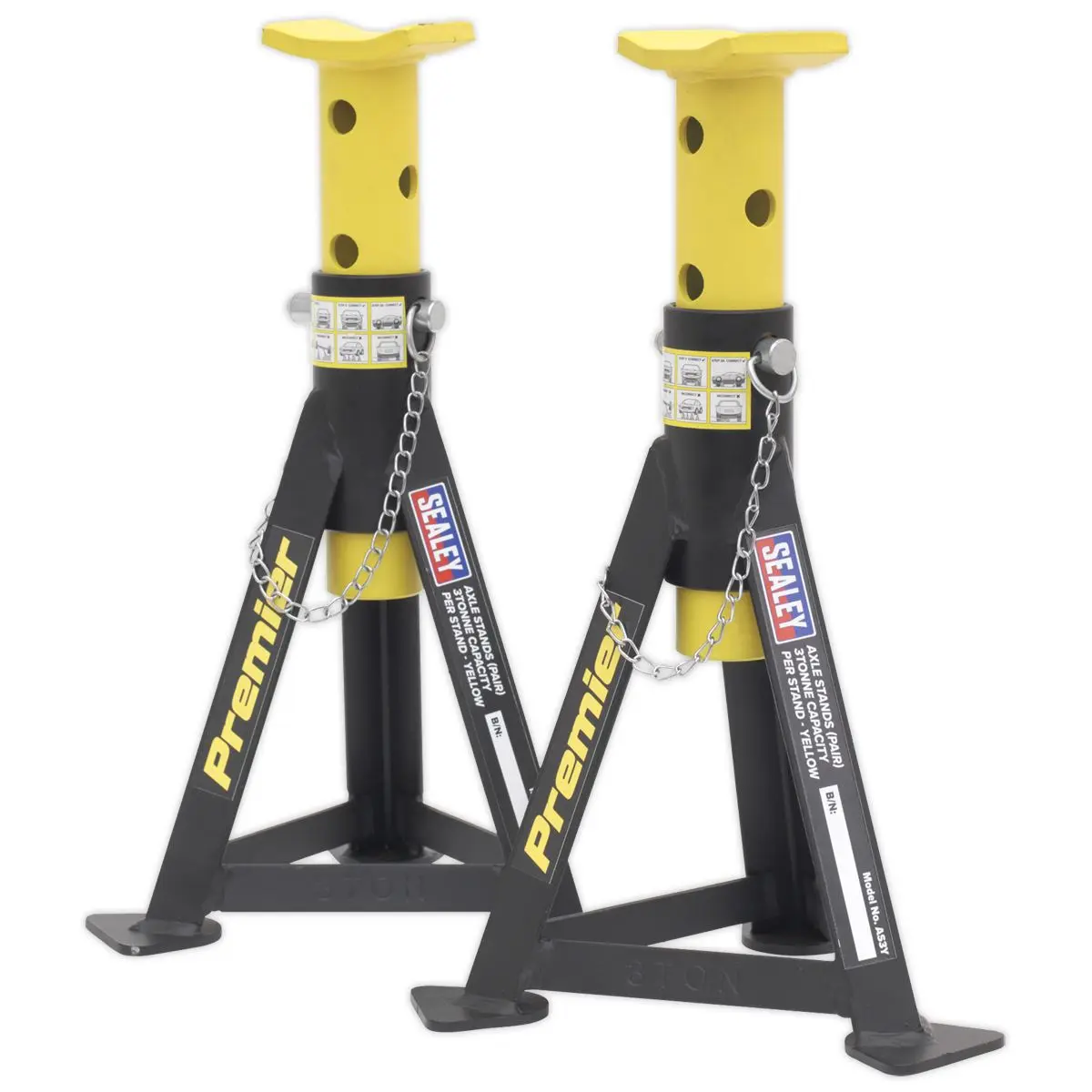 Sealey Premier Premier Axle Stands (Pair) 3 Tonne Capacity per Stand - Yellow - Image 4