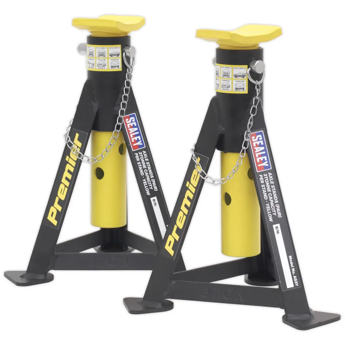 Sealey Premier Premier Axle Stands (Pair) 3 Tonne Capacity per Stand - Yellow - Image 5