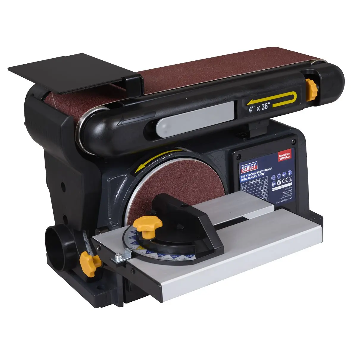 Sealey Belt/Disc Sander 915 x 100mm/Ø150mm 370W/230V - Image 2