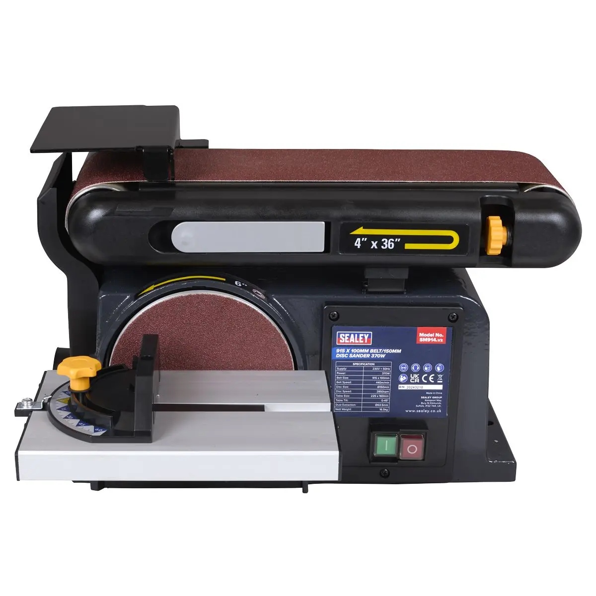 Sealey Belt/Disc Sander 915 x 100mm/Ø150mm 370W/230V - Image 4