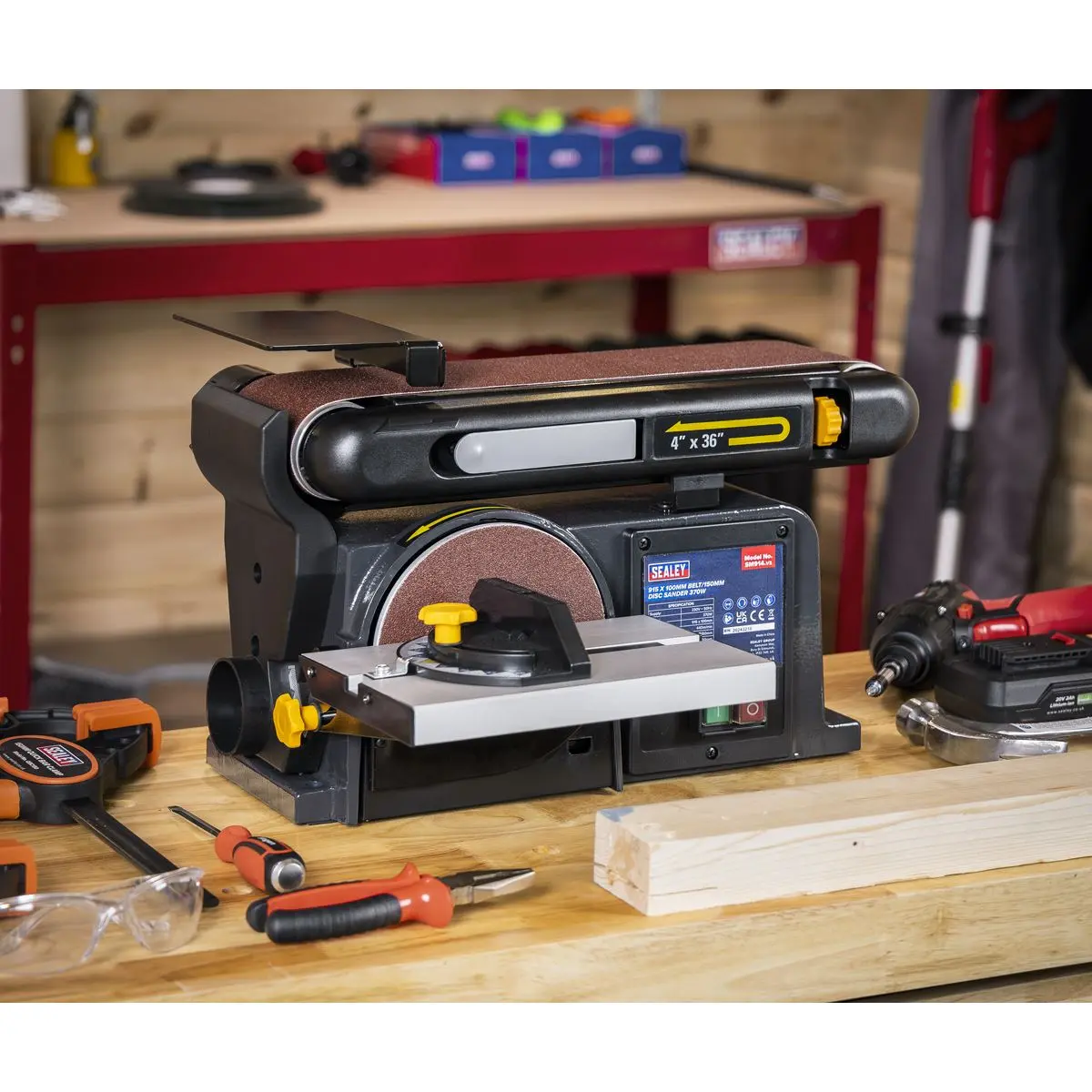 Sealey Belt/Disc Sander 915 x 100mm/Ø150mm 370W/230V - Image 7