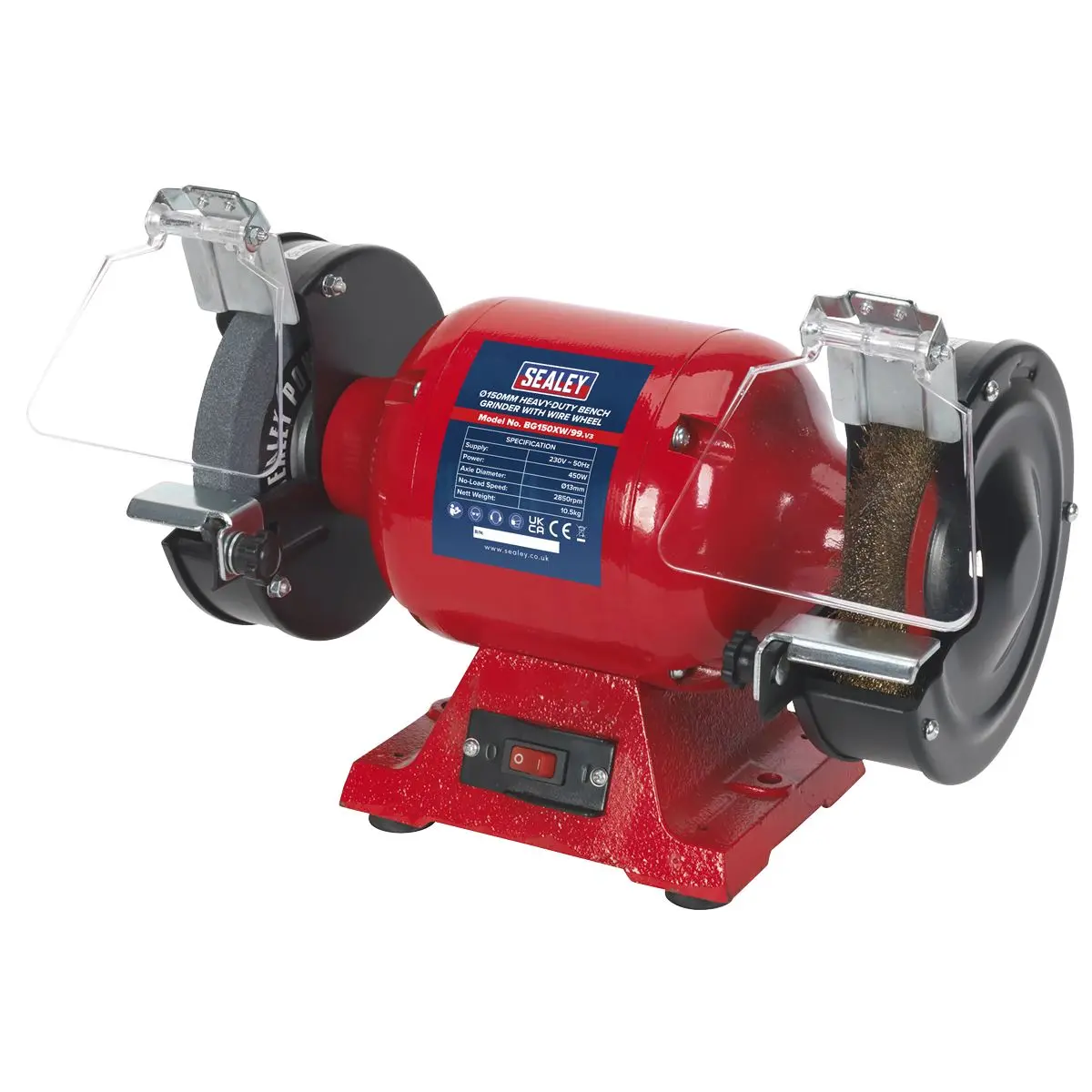 Sealey Heavy-Duty 150mm Bench Grinder with Wire Wheel 450W/230V - Image 8