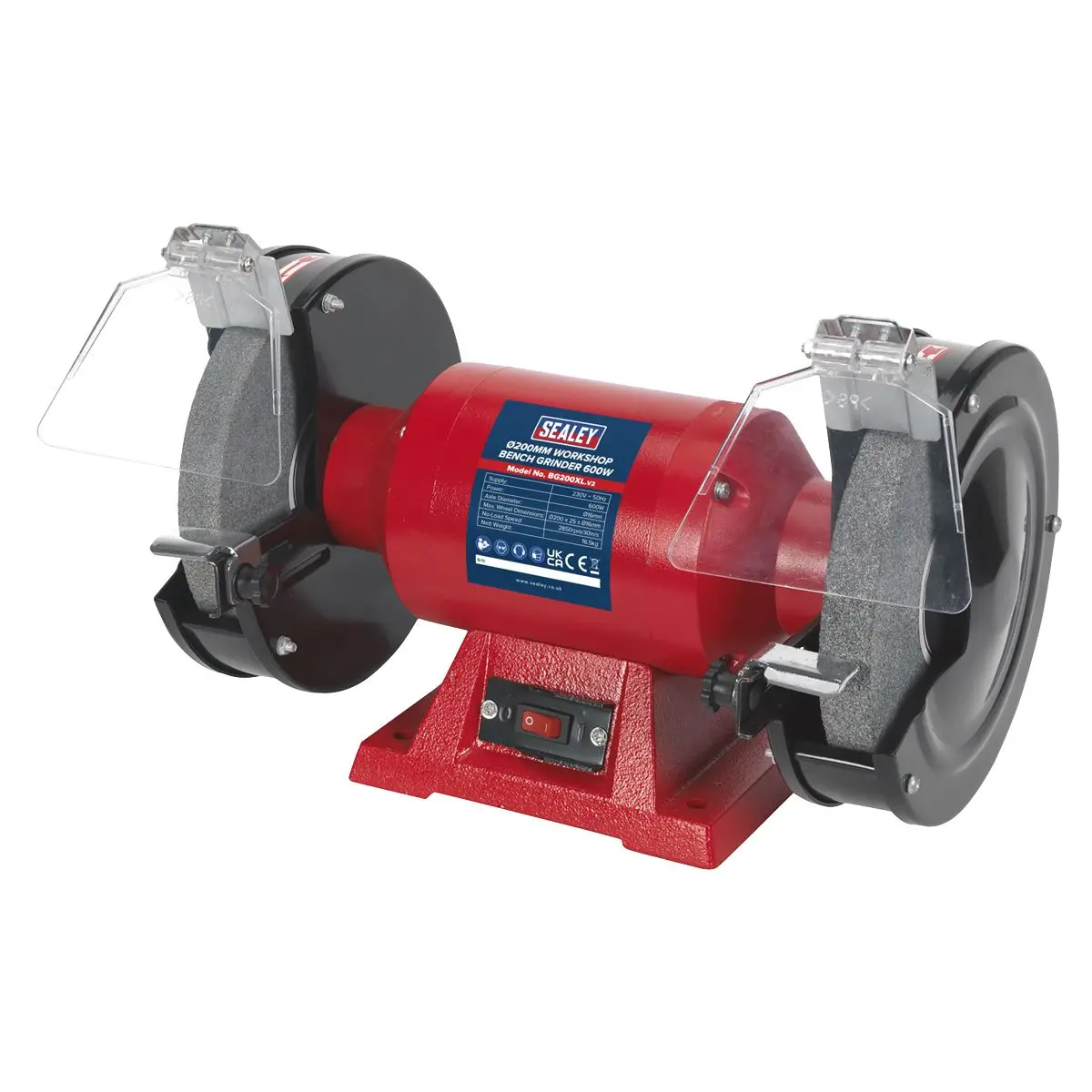 Sealey Bench Grinder 200mm Workshop Sharpening Grinding Coarse Fine 230V 600W - Image 4