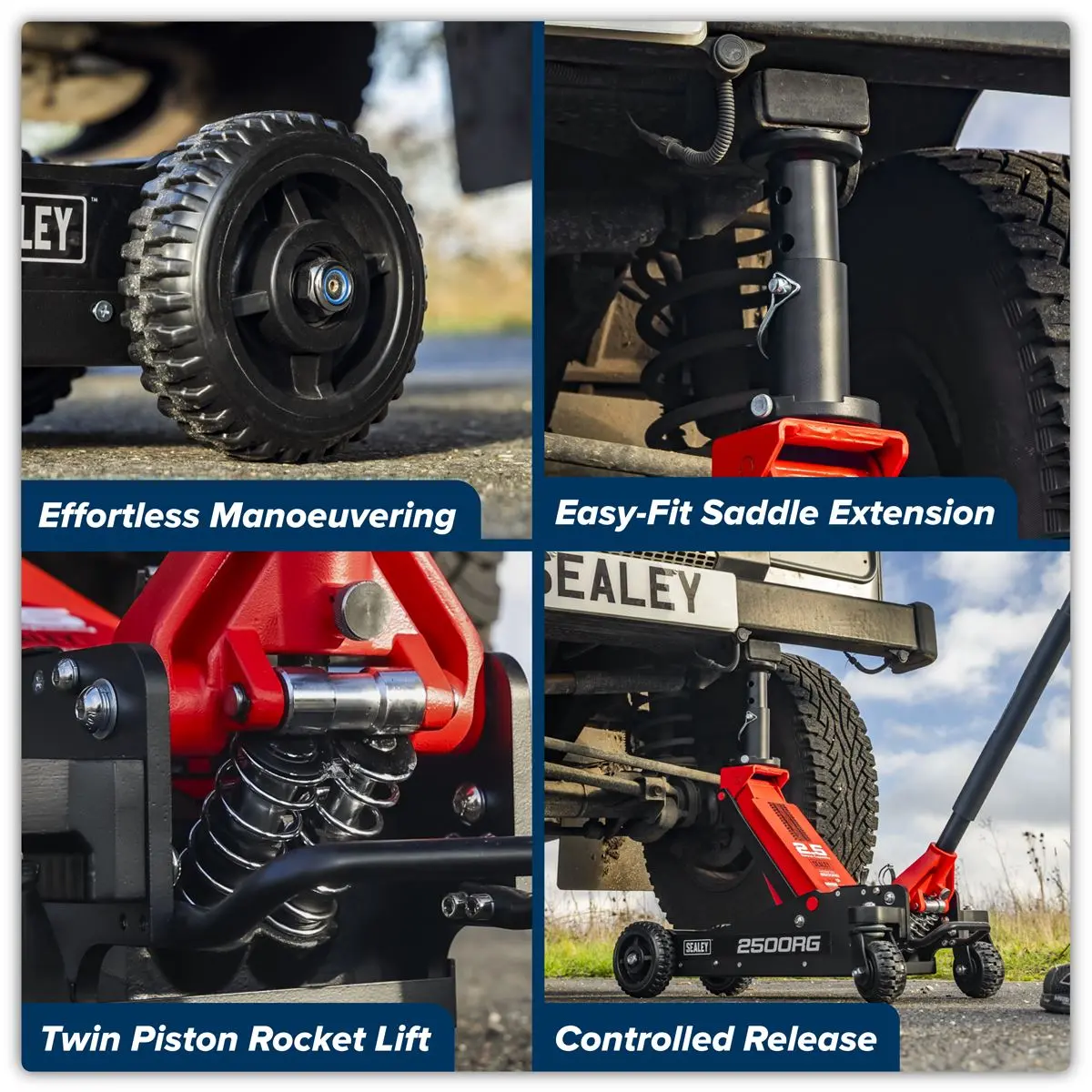 Sealey Big Wheel Hybrid Trolley Jack for Off-Road Vehicles, SUVs, Vans & 4x4s with Super Rocket Lift 2.5 Tonne - Image 17