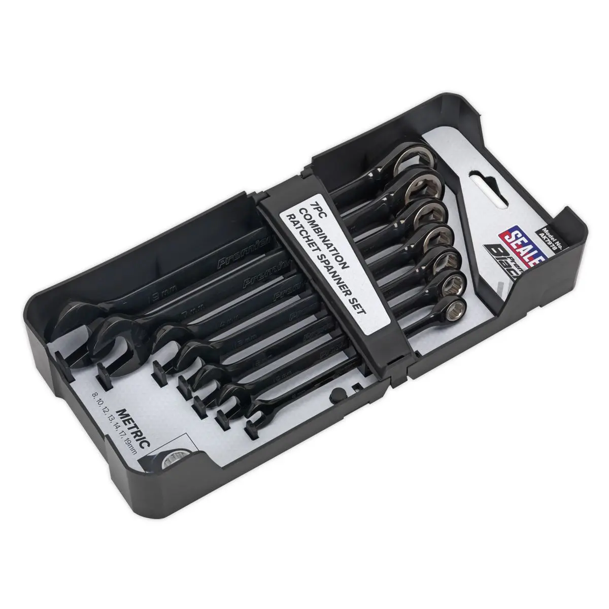 Sealey Black Series 7 Piece Combination Ratchet Spanner Set 8-19mm Slim Style - Image 8