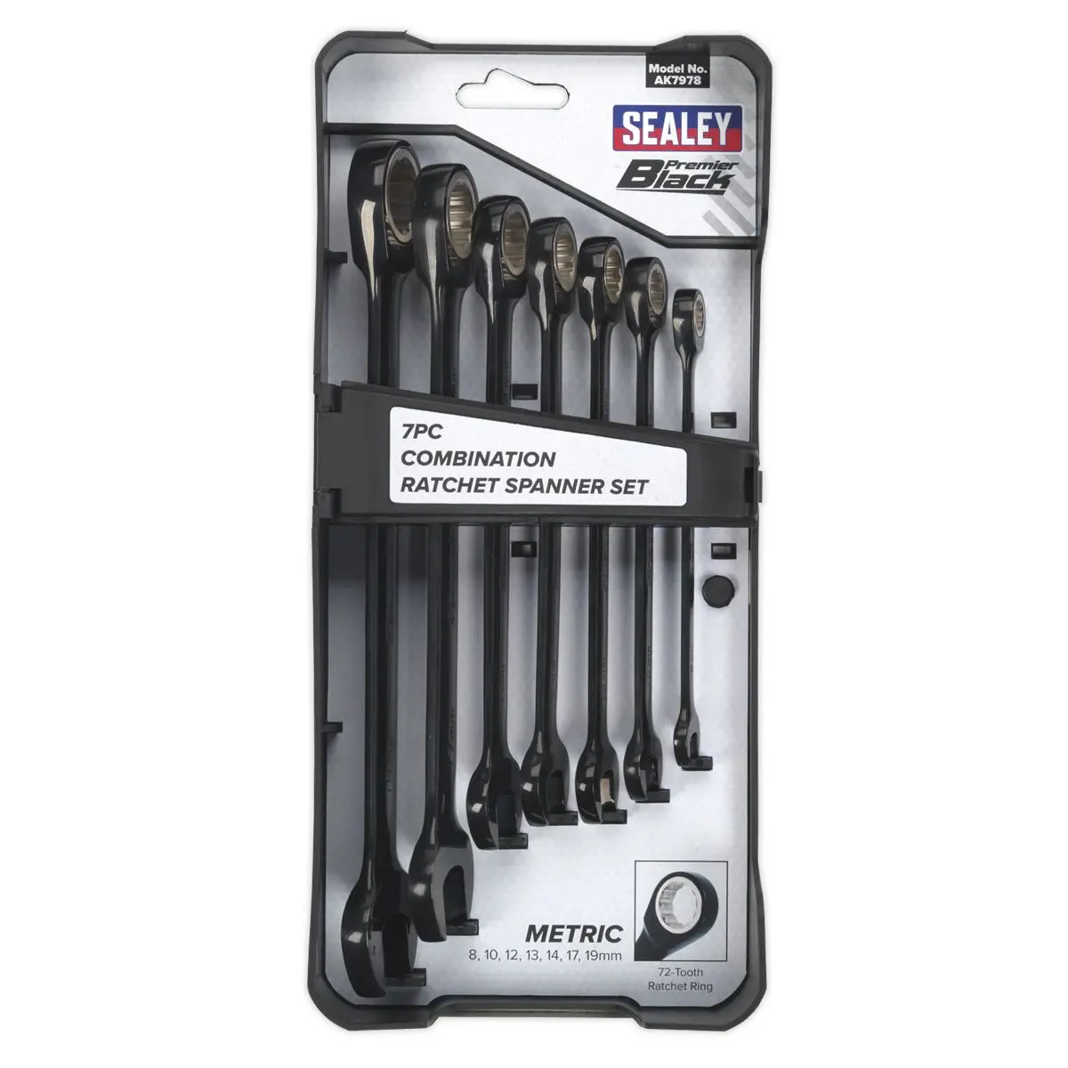 Sealey Black Series 7 Piece Combination Ratchet Spanner Set 8-19mm Slim Style - Image 9