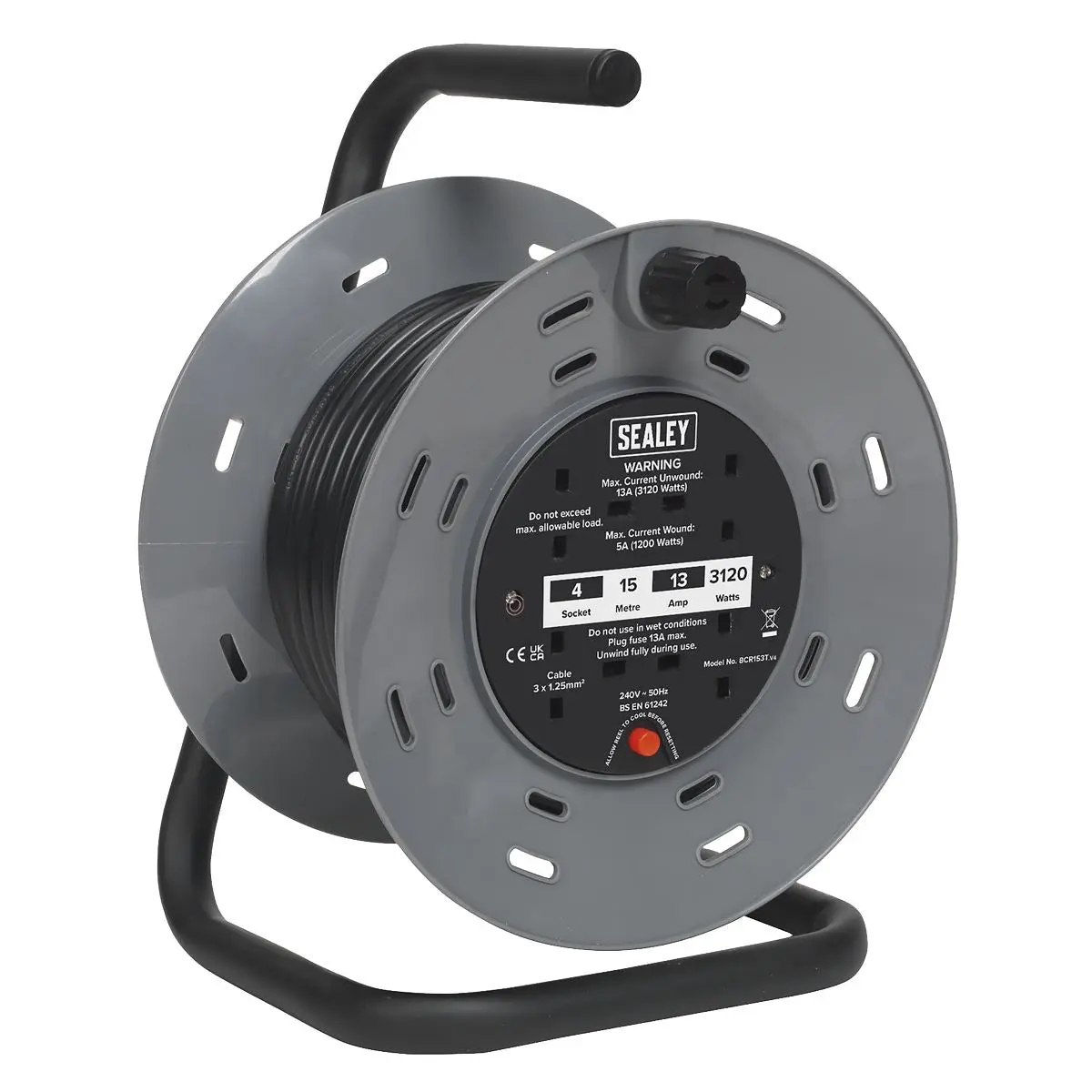 Sealey Cable Reel 15m 4 x 230V Thermal Trip - Image 2