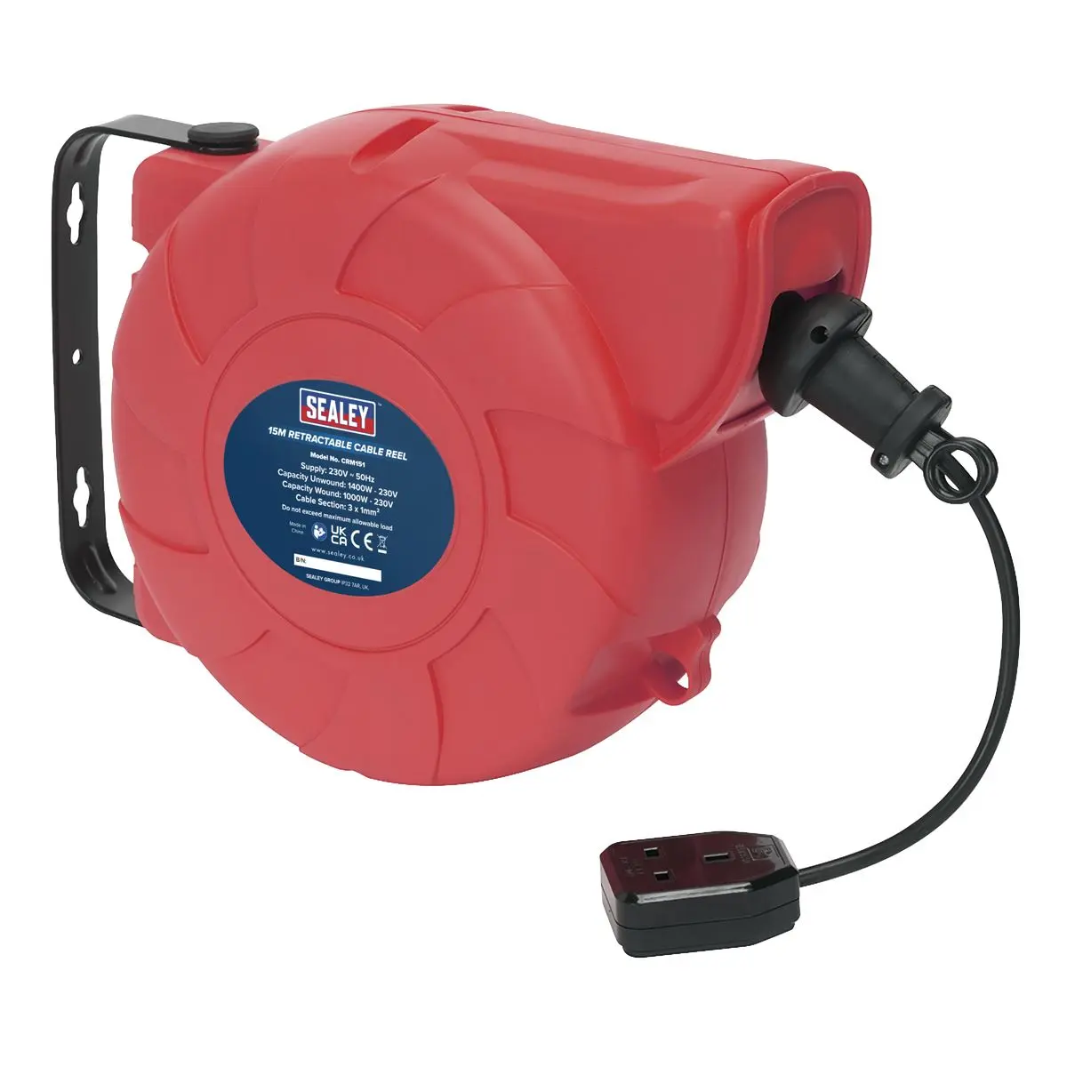 Sealey Cable Reel System Retractable 15m 1 x 230V Socket - Image 2