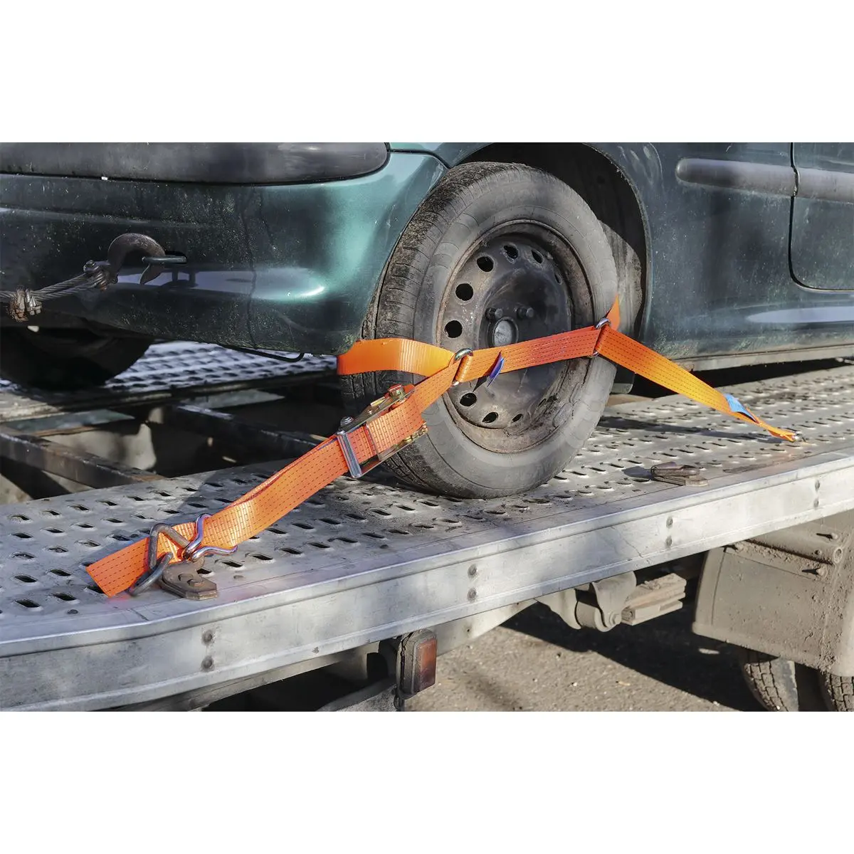 Sealey Car Transporter Ratchet Strap 50mm x 3m Steel Wheel - Single 4500kg Breaking Strength - Image 4