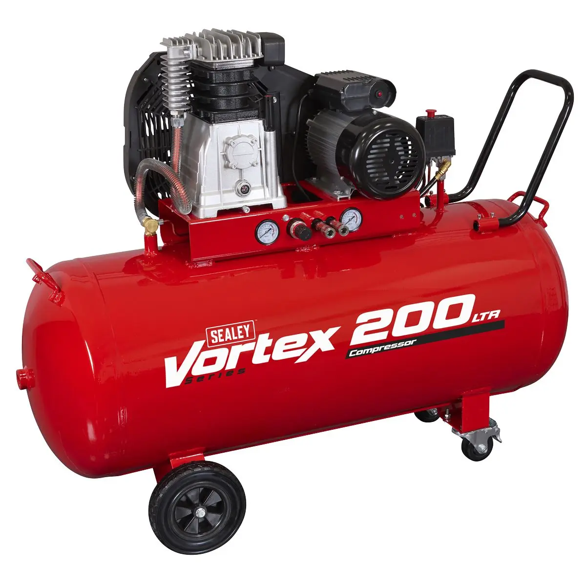 Sealey 200L Belt Drive Air Compressor with Cast Cylinders & Wheels 3.5hp - Image 2