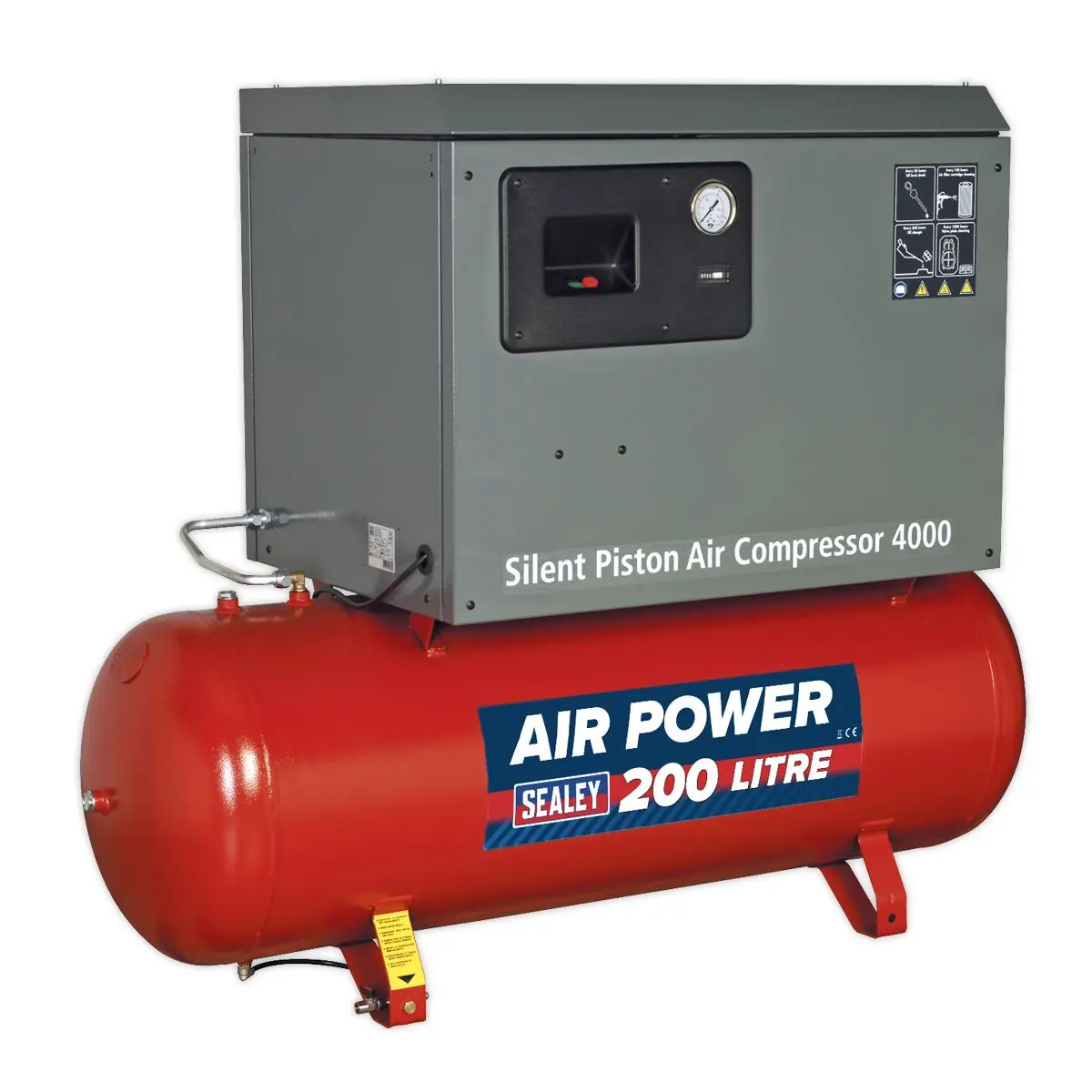 Sealey 200L Low Noise Belt Drive Air Compressor with Cast Cylinders 3hp - Image 2
