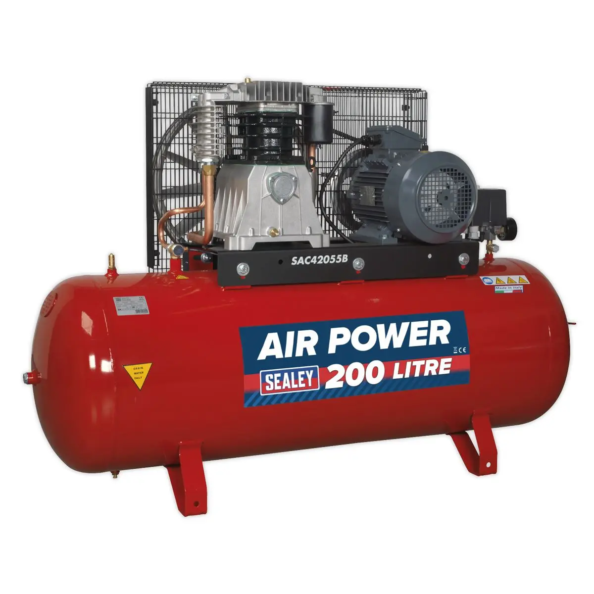 Sealey 200L Belt Drive Air Compressor with Cast Cylinders 5.5hp 3ph 2-Stage - Image 7