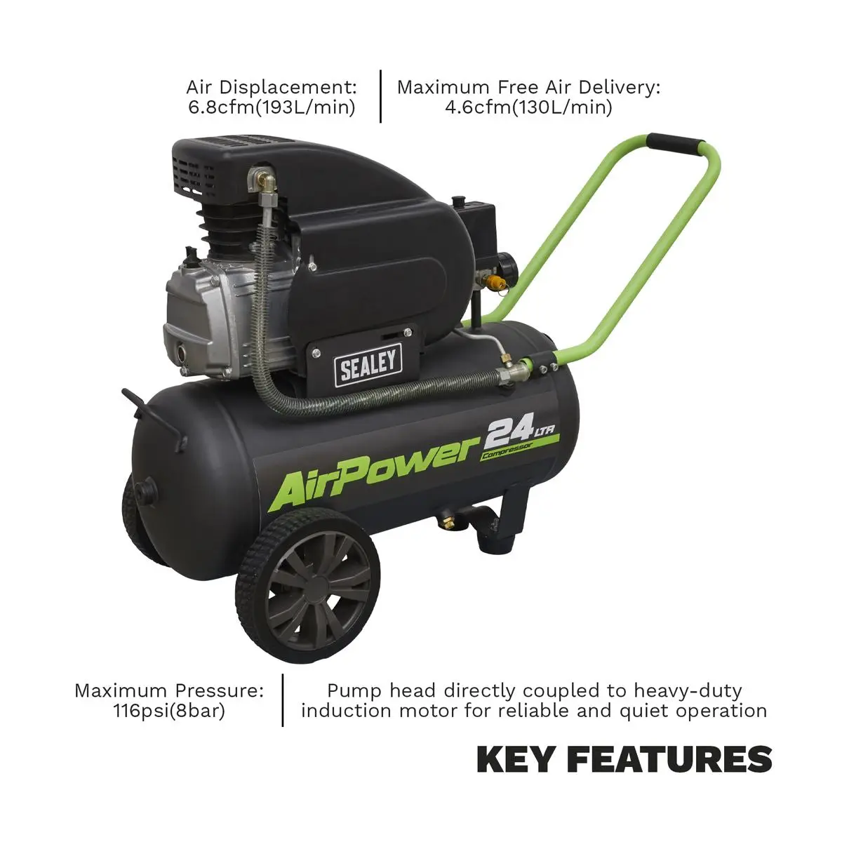 Sealey 24L Direct Drive Air Compressor 2hp - Image 9