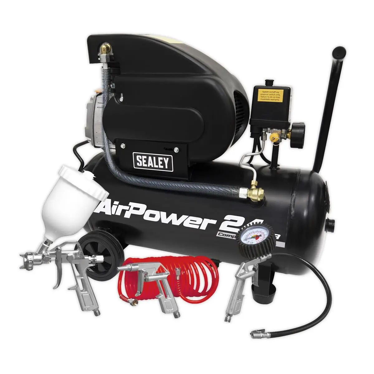 Sealey 24L Direct Drive Air Compressor 2hp with 4pc Air Accessory Kit - Image 5