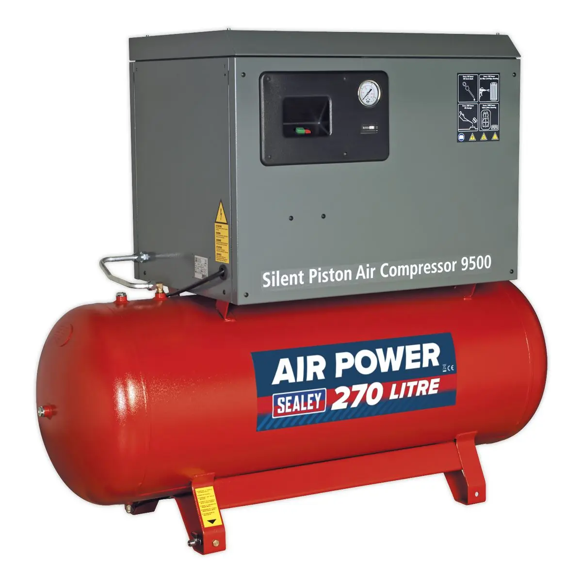 Sealey 270L Low Noise Belt Drive Air Compressor with Cast Cylinders 7.5hp 3ph 2-Stage - Image 5