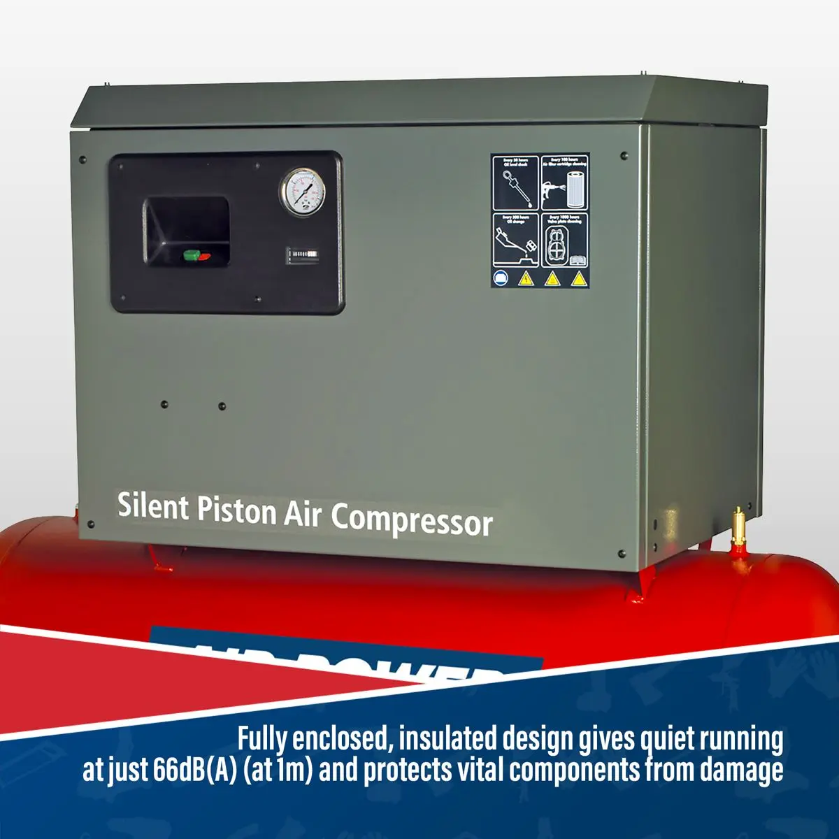 Sealey 270L Low Noise Belt Drive Air Compressor with Cast Cylinders 7.5hp 3ph 2-Stage - Image 7