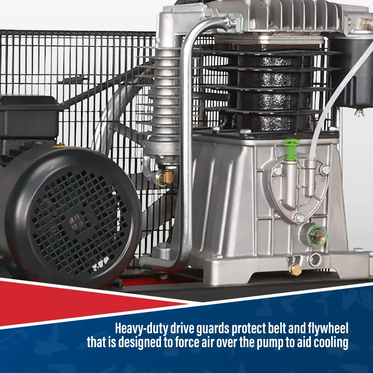 Sealey 500L Belt Drive Air Compressor with Cast Cylinders 7.5hp 3ph 2-Stage - Image 3
