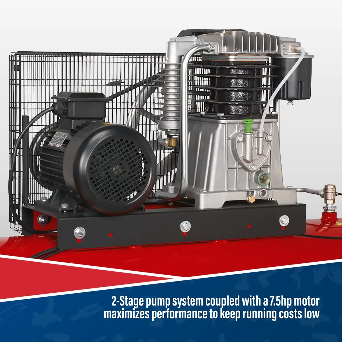 Sealey 500L Belt Drive Air Compressor with Cast Cylinders 7.5hp 3ph 2-Stage - Image 5