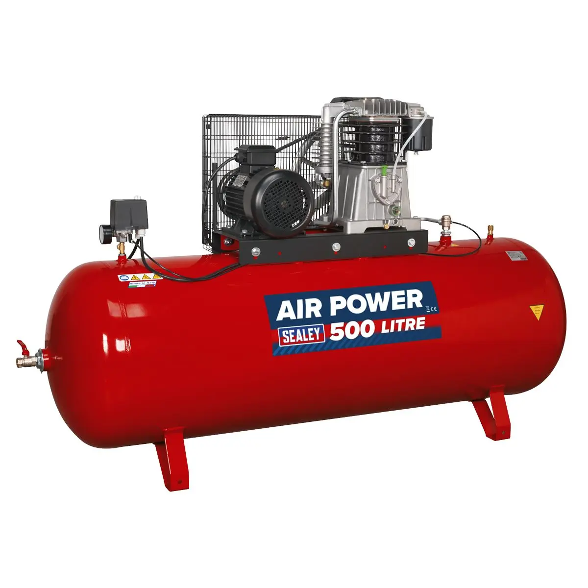 Sealey 500L Belt Drive Air Compressor with Cast Cylinders 7.5hp 3ph 2-Stage - Image 7