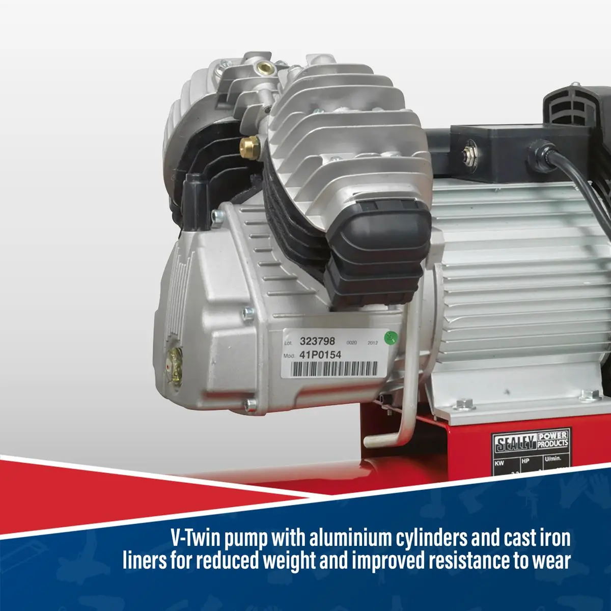 Sealey 50L V-Twin Direct Drive Air Compressor 3hp - Image 3