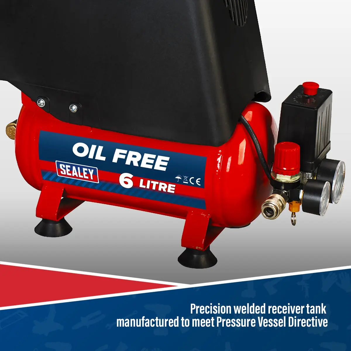 Sealey 6L Oil Free Belt Drive Air Compressor 1.5hp - Image 7
