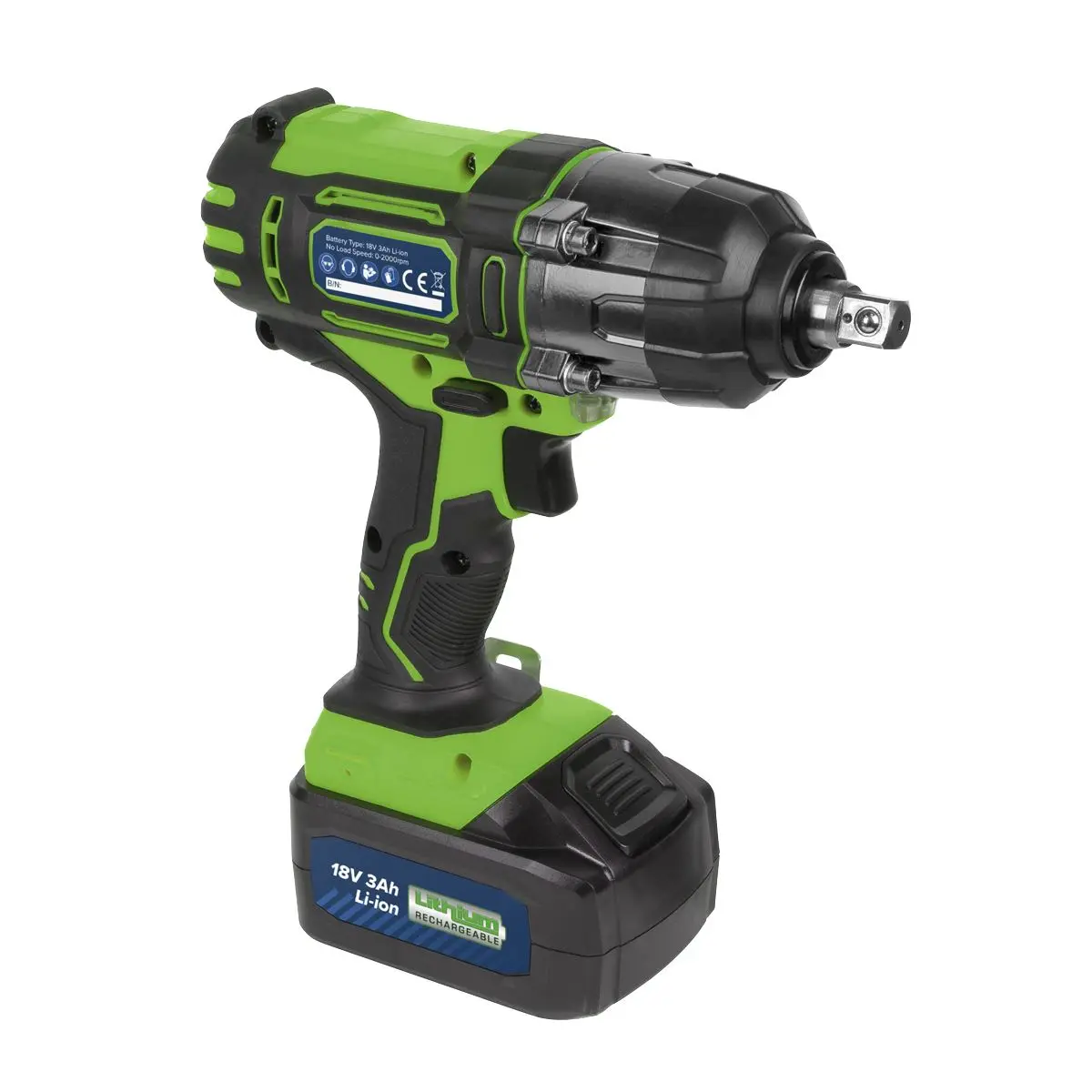 Sealey Cordless Impact Wrench 18V 3Ah Li-ion 1/2" Drive 400Nm Green Hi-Vis - Image 3